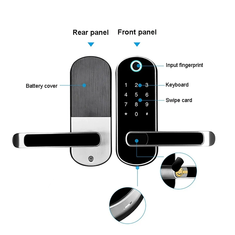 Tuya o TTLock Smart Door Lock APP per impronte digitali Password Sblocco chiave scheda IC Sblocco touchscreen IP67 con schede IC per la sicurezza
