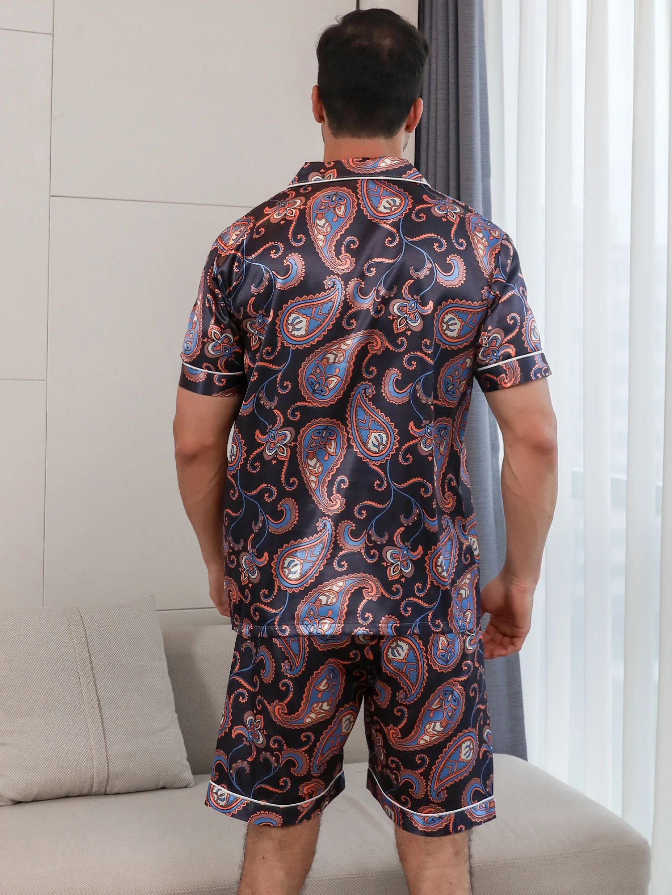 Conjunto de ropa de dormir de dos piezas para hombre pantalones cortos de manga corta ropa de casa con estampado floral Verano