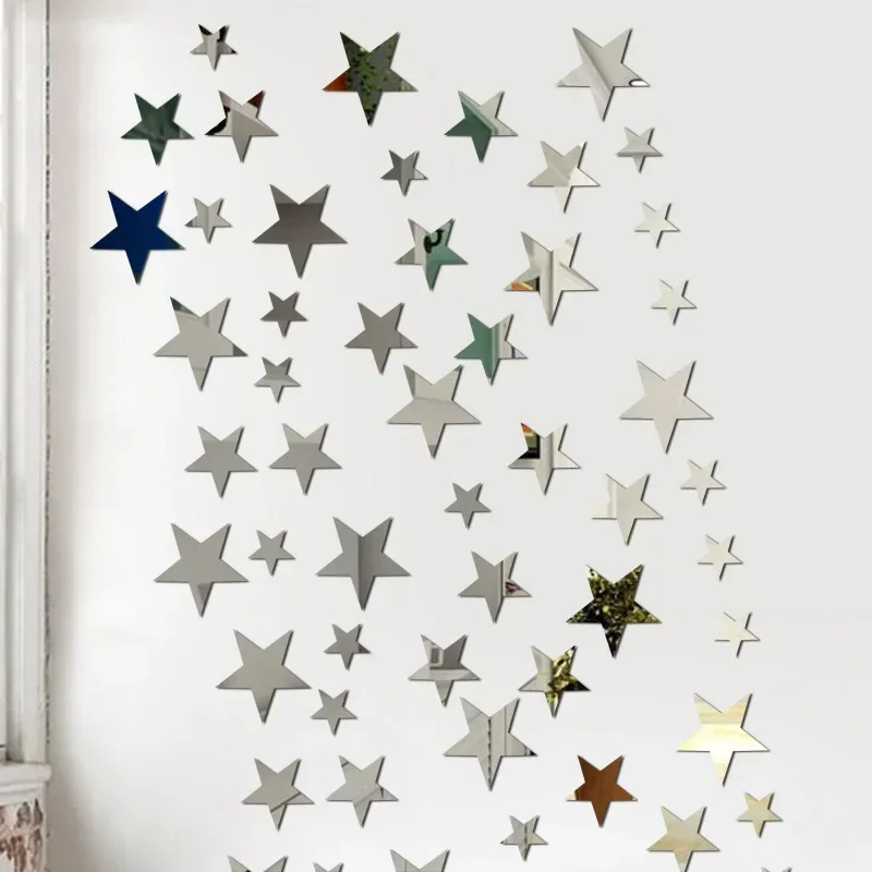 20pcs Star Wall Stickers 3D Acrylic Irregular Mirror Vanity Living Room Decoration Cartoon Wall Sticker for Kids Room Home Decor