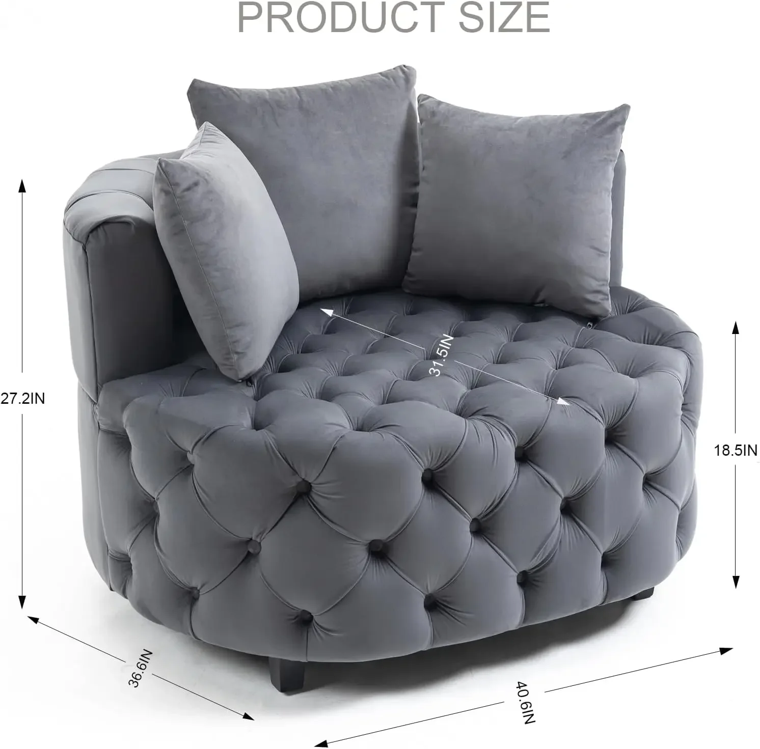 Barrel Chair Oversized, Modern Upholstered Sofa Lounge Club Round Chair with 3 Pillows, Velvet Circle Chair for Living Room Bedr