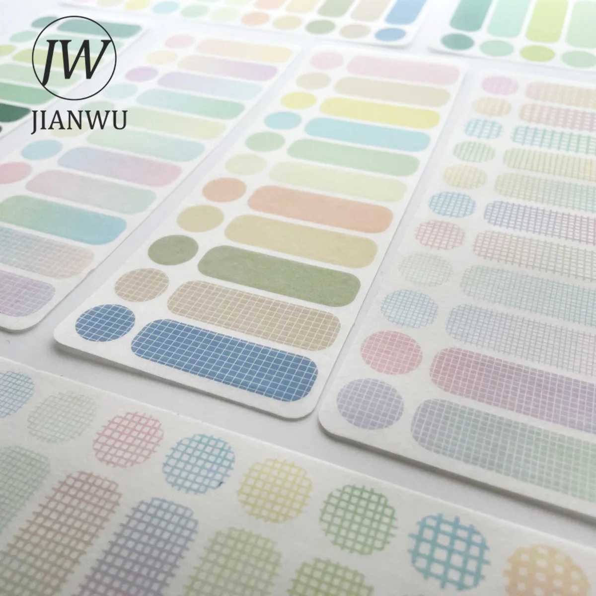 JIANWU 3 Sheets DIY Journal Material Solid Color Plaid Label Sticker INS Scrapbooking Collage Decoration Stationery Stickers