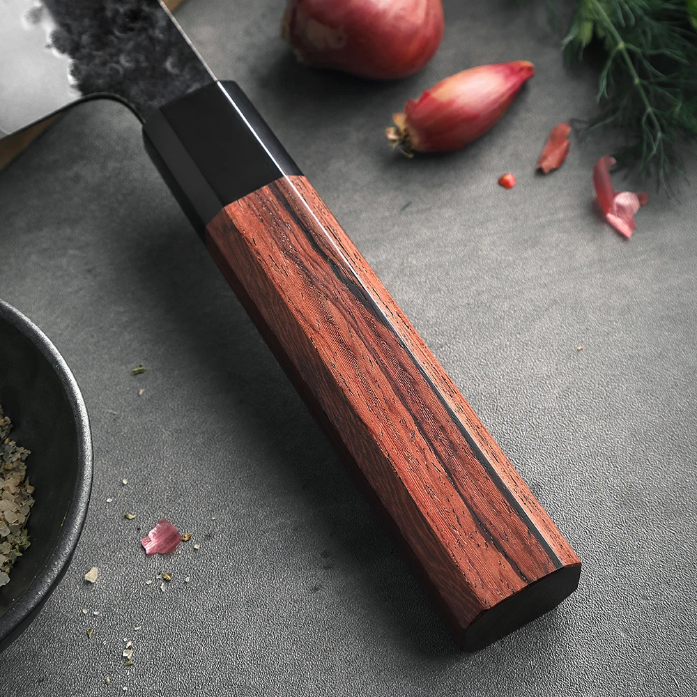 HEZHEN Retro Series 8.5 Bread Knife Three-layer Composite Steel Stainless Steel Red Wood Handle Kitchen Cooking Knives