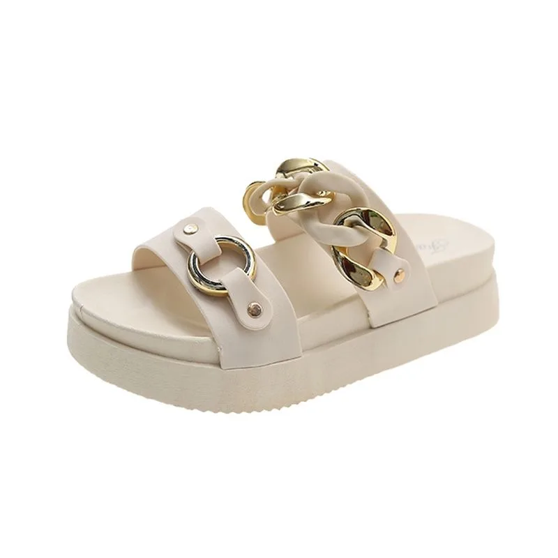 

Women's Chain Decor Platform Slides Luxury Thick Sole Two-Wear Sandals Non-Slip Outdoor Slippers