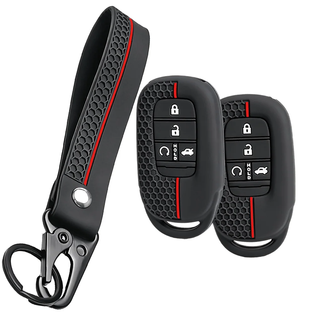 For Honda Accord Civic CR-V HR-V Pilot Passport Odyssey silicone car key fob cover with long wrist strap and swivel clip