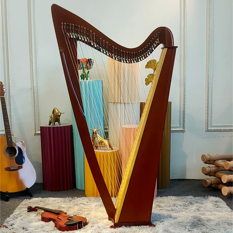 

A Professional 38-String Lever Irish Harp without Pedal Lyre Harp round Sound Box for Beginners for Teaching Students