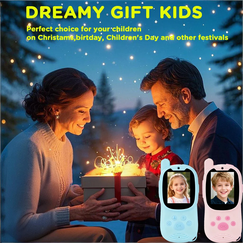 2 قطعة أجهزة اتصال لاسلكية فيديو للأطفال قابلة للشحن بطارية 1000 مللي أمبير في الساعة كاميرا اتصال داخلي محمولة فيديو ألعاب داخلية وخارجية للتخييم والتنزه #6