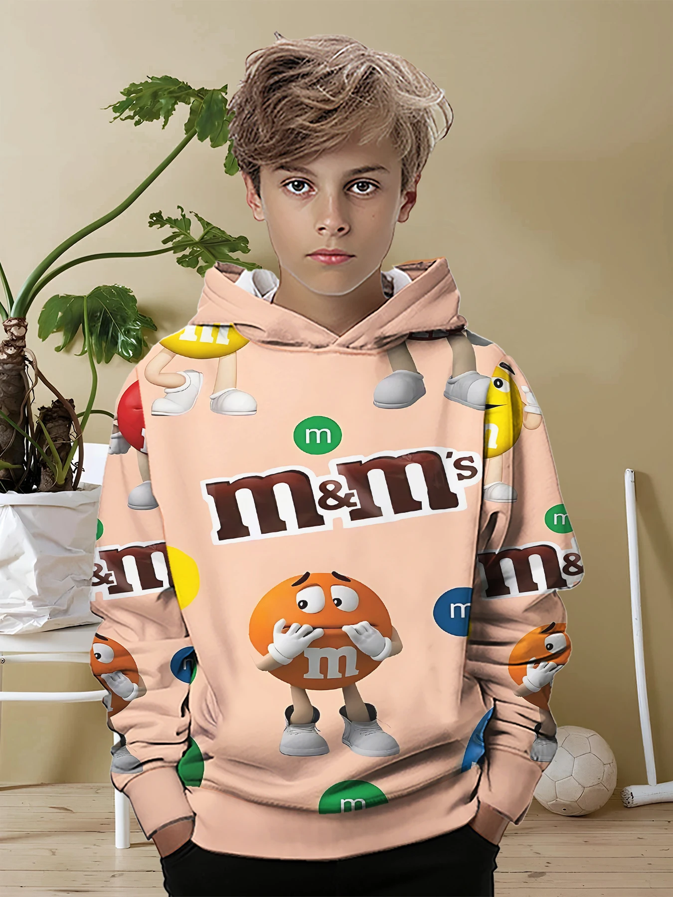 الكرتون الشوكولاته M-M&M's شعار ثلاثية الأبعاد طباعة جميع المواسم الأطفال بلوزة غير رسمية كول البلوز القمم للجنسين الملابس صبي فتاة هوديي