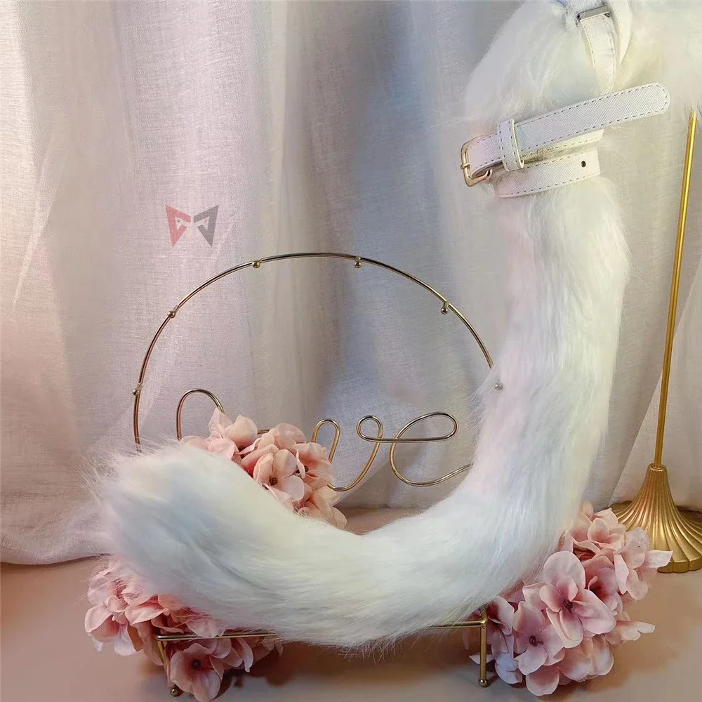 New Handmade Work White Cat Ears Hairhoop Tail Necklace Earrings Cosplay Carnaval Gothic Lolita Acessories Hair Hoop Headwear