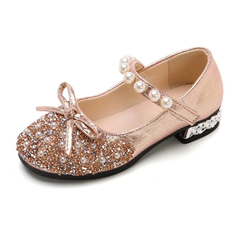 Summer Girls Shoes Bead Mary Janes Flats Fling Princess Glitter Shoes Baby Dance Shoes Kids Sandals Children Wedding Shoes Gold