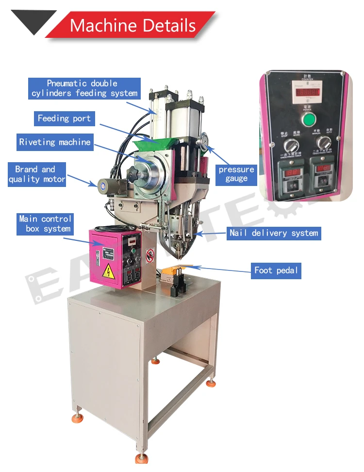 Fully automatic double head pneumatic grommet buttonhole curtain punching shoe eyeleting machines