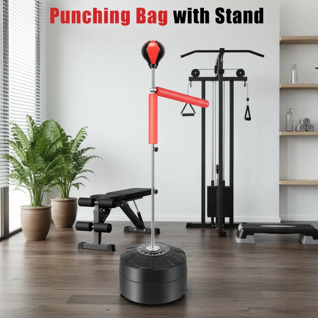 Sac de boxe avec support, sac de boxe à hauteur réglable, boule de frappe à ventouse Stable pour équipement de Fitness à domicile, boxe pour adultes et enfants