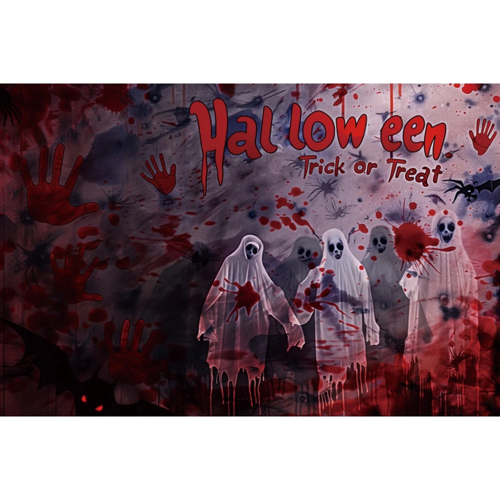 Fondo de feliz Halloween para niños, fantasma de terror, truco o trato, estampado de manos sangriento aterrador, retrato de Halloween, decoración de fondo de fotografía