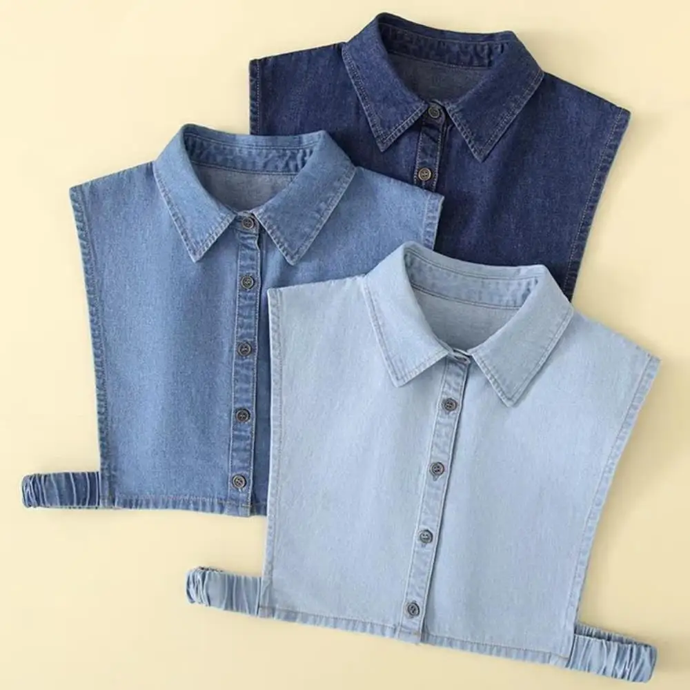 

Fashion 2025 Front Tie Fake Collar Women Stand Detachable Collar Fake Girls Ladies False Blouse Collar Denim Blue Fake Collars
