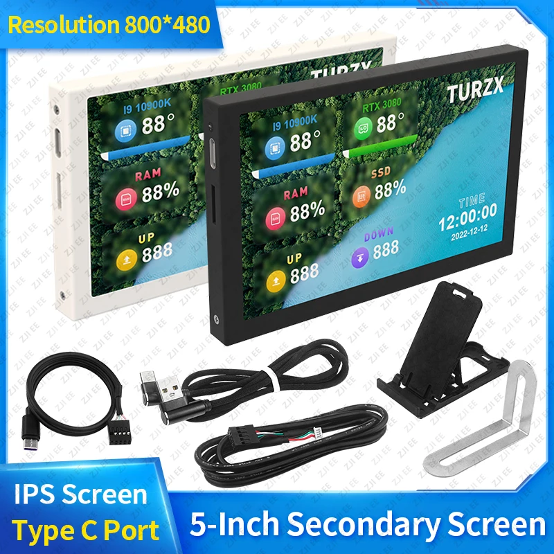 

5-дюймовый IPS-дисплей Type-C, динамический ЖК-экран 800x480 для свободного мониторинга CPU, GPU, RAM, HDD с AIDA64, в алюминиевом корпусе