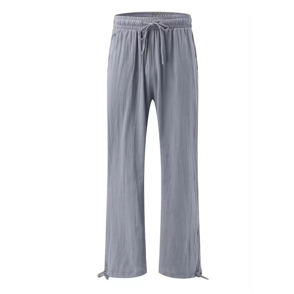 Plus Size Cotton Linen Women Pants 2023 High Waist Wide Leg Long Trousers Autumn Female Clothing Elegant Large Size Length Pants