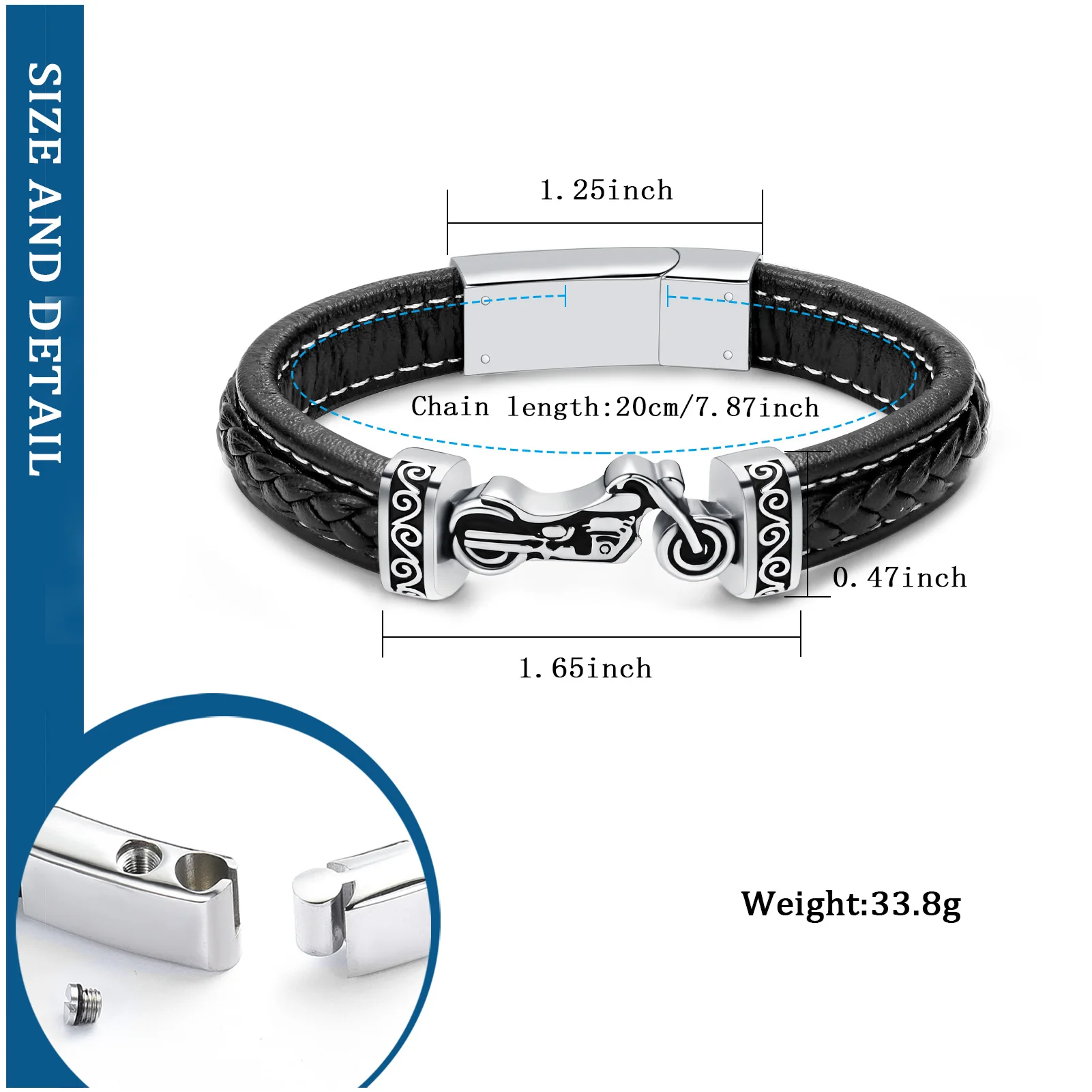 Exquisite Leather Bracelet Motorcycle Urns For Human/Pet Ashes Keepsake Memorial Bangle Stainless Steel  Cremation Jewelry