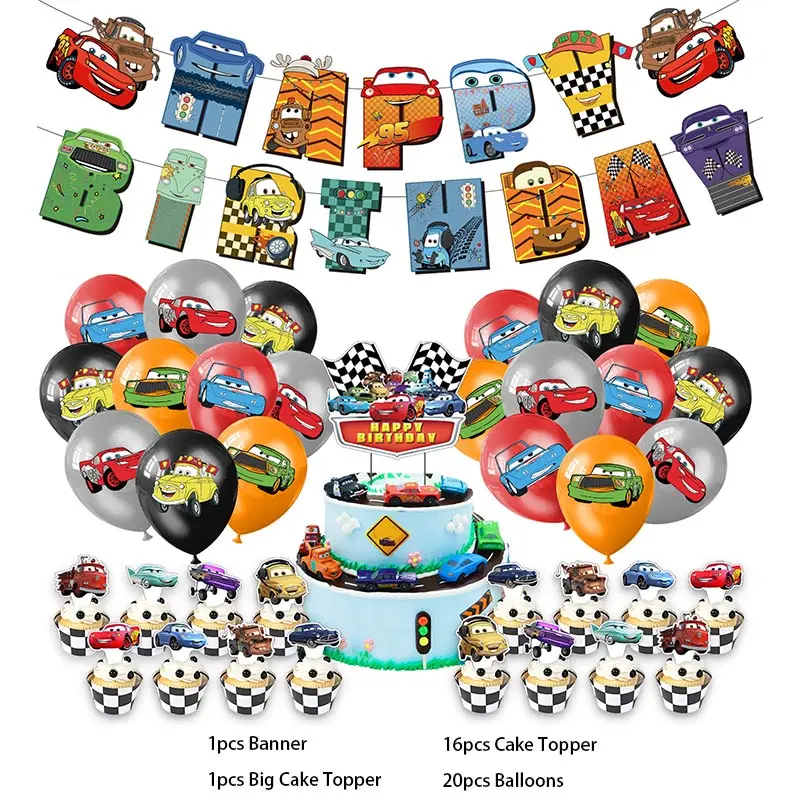 Disney Pixar Cars Birthday Party Decoration Cartoon Lightning Mcqueen Theme Disposable Tableware Balloons Supplies Baby Shower