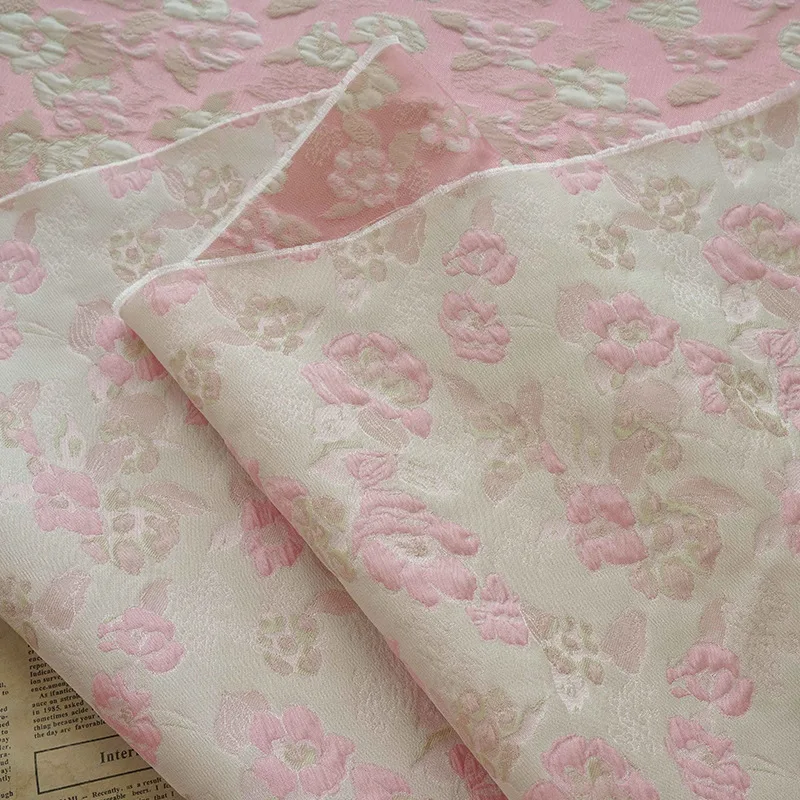 1 Meter Elegant Pink Embossed Flower Jacquard Brocade Fabric Spring Women Dress Handbag Diy Sewing Fabric