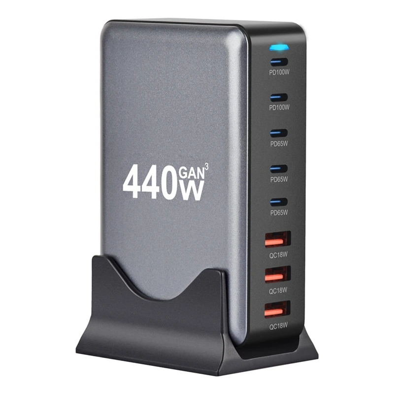 NEW 440W Gan Fast Charge 3.0 USB Type C Fast Charger Mobile 8-Port PD Charger Convenient To Carry Tablet Charger EU PLUG