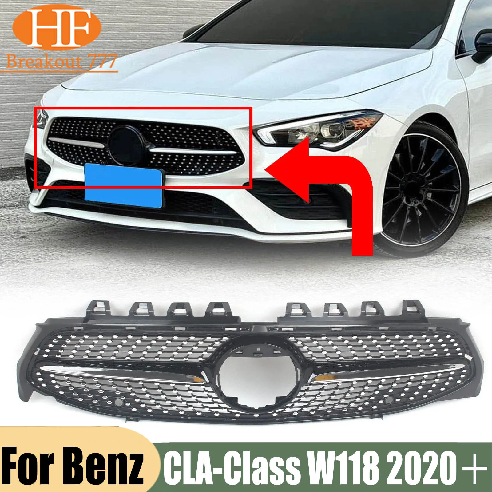 Car Front Bumper Grille Perfect-fit Black For Mercedes Benz CLA-Class W118 2020＋Bumper Grille