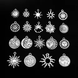 20pcs 19 Style Tibetan Sun Moon Charms Pendants For DIY Earring Necklace Jewelry Making Supplies Accessories Handmade Crafts