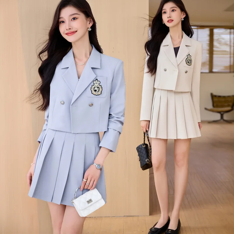 

Short Suit Coat for Women Spring and Autumn2024NewjkUniform Preppy Style Pleated Skirt Suit High Sense