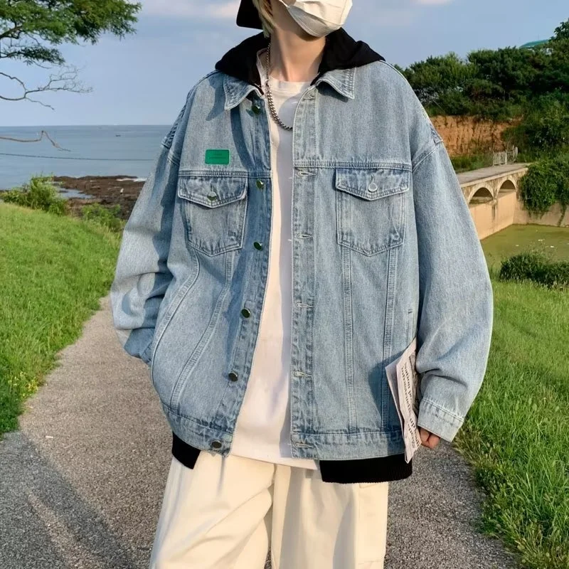 

Waed out adient Denim Jaet Gothic Lettering Street Sle Casual ex Fall Winter Faion Trendy Hooded Coat