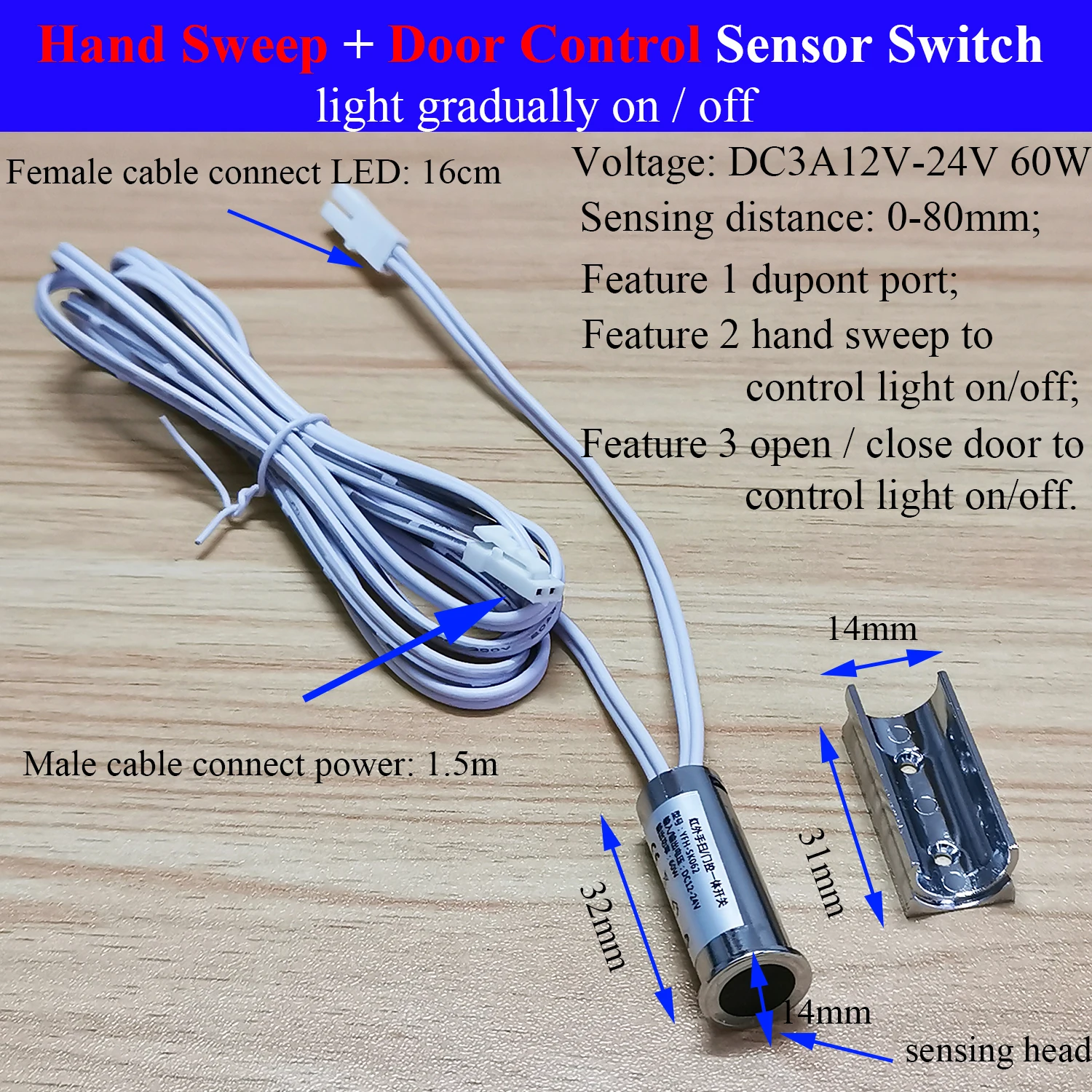 Hand Sweep Sensor Switch 3A 12V-24V Motion Sensor Hand Wave Scan Infrared Induction Hand-Scanning Door Control 2 Functions in 1