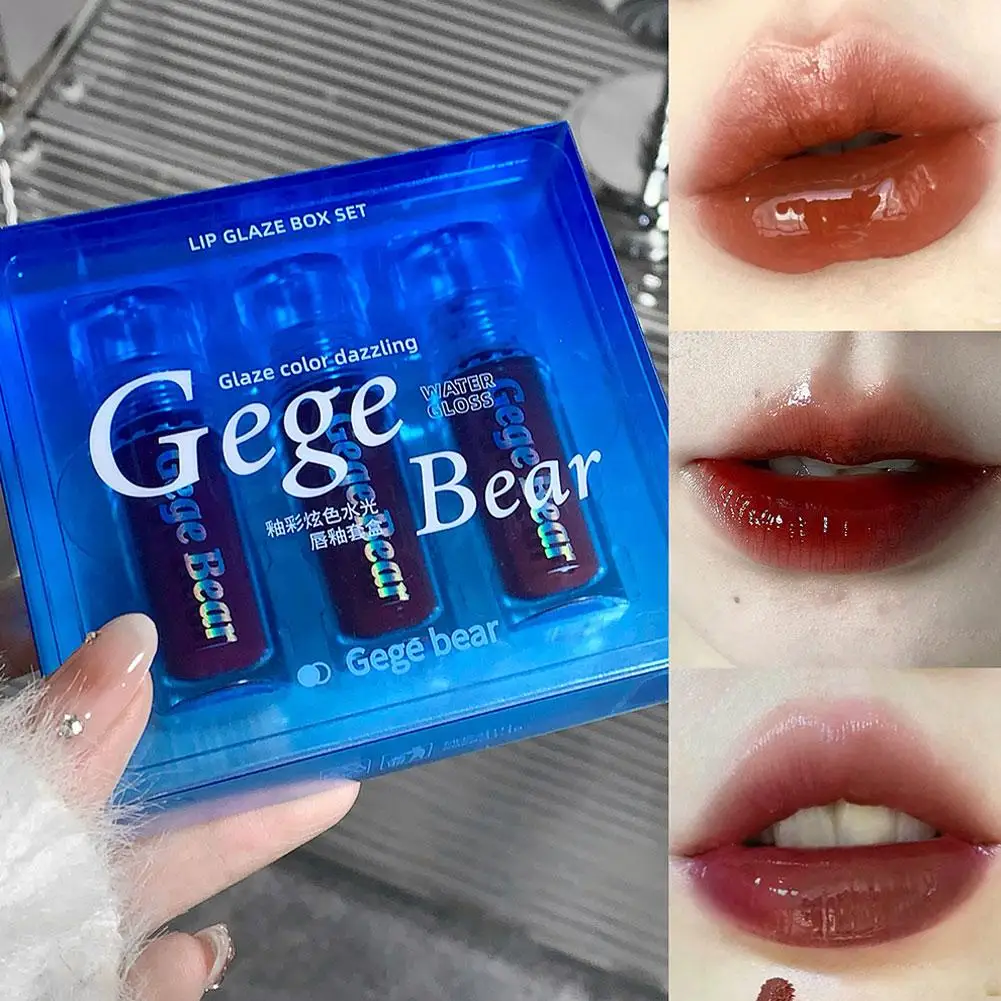 3Pcs Gege Bear Lip Glaze Jelly Lipstick Makeup Liquid Lipstick Lipgloss Moisturizing Lip Stain Plumping Water Lip Gloss 2024