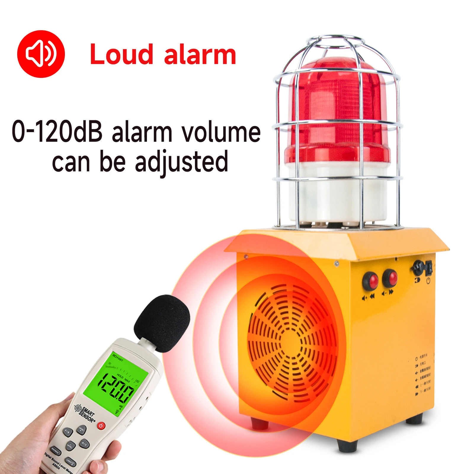 120dB Loud Horn Portable Rechargeable Anti-collision Siren Alarm  Industrial safety Strobe Siren SLA-1509 AC100-240V