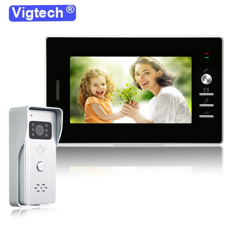 

Vigtech Visual Intercom Doorbell 7''TFT LCD Wired Video Door Phone System Indoor Monitor 700TVL Outdoor IR Camera Support Unlock