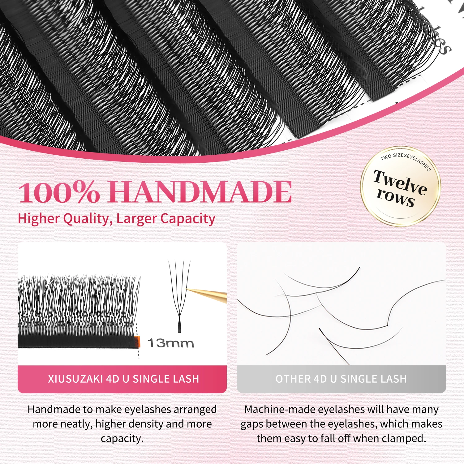 Xusuzaki em forma de u 4dw extensões de cílios preto fosco u 4dw cílios pré-fabricados fãs volume cílios postiços atacado fornecedores loja