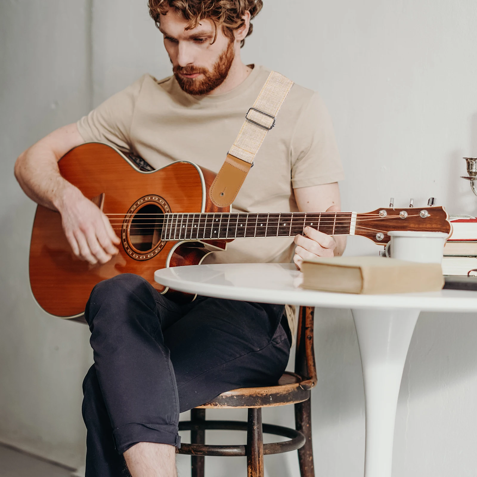 

Guitar Straps with Adjustable Electric Musical Instrument for Beige Locks Suede
