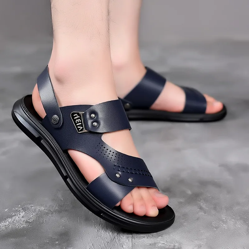

Men's Casual Trendy Soft Bottom Sandals Design Real Leather Beach Shoes Slippers Anti-Slip Summer Shoes