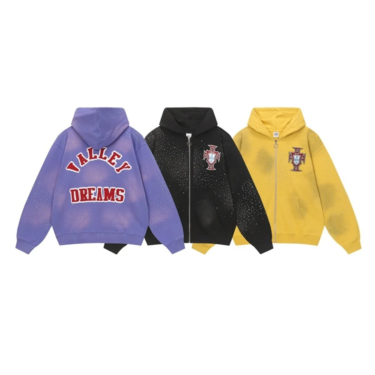 Vale Forever Valley Letter Embroidered Hot Diamond Hoodie Men's and Women's Same Zip-Up Cardigan Hooded Sweater Jacket