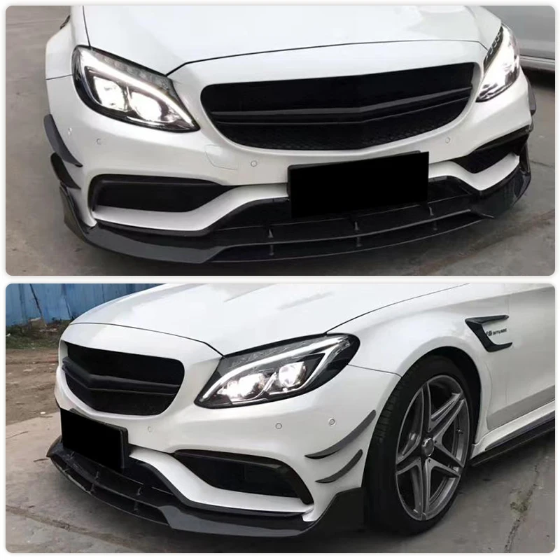 US Stock for Mercedes Benz C Class W205 C205 C63 AMG Coupe Sedan 2015-2017 Car Front Bumper Canards Front Fins Carbon Fiber