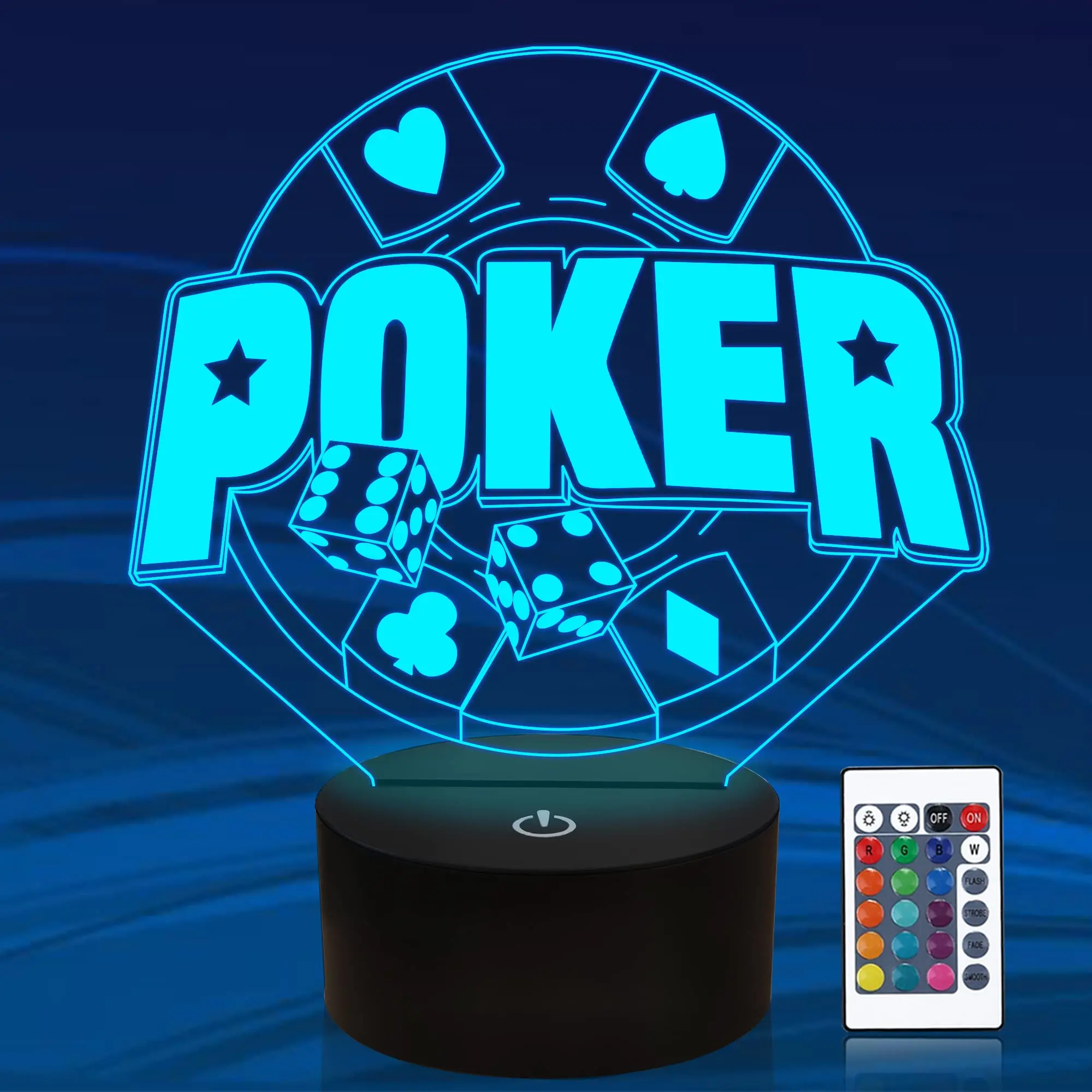 

Poker Dice 3D Night Light, 16 Colors Change with Remote LED Lamp, Cool Game Room Decor Birthday Xmas Holiday Gift Ideas for Boys