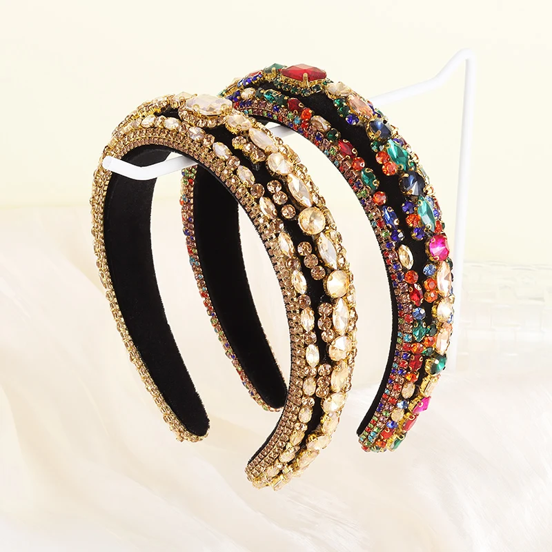 Luxurious Trendy Baroque Pearl Sparkling Gemstone Headband Women's Cushioned Wide Brim Wedding Banquet Party Hair Accessories