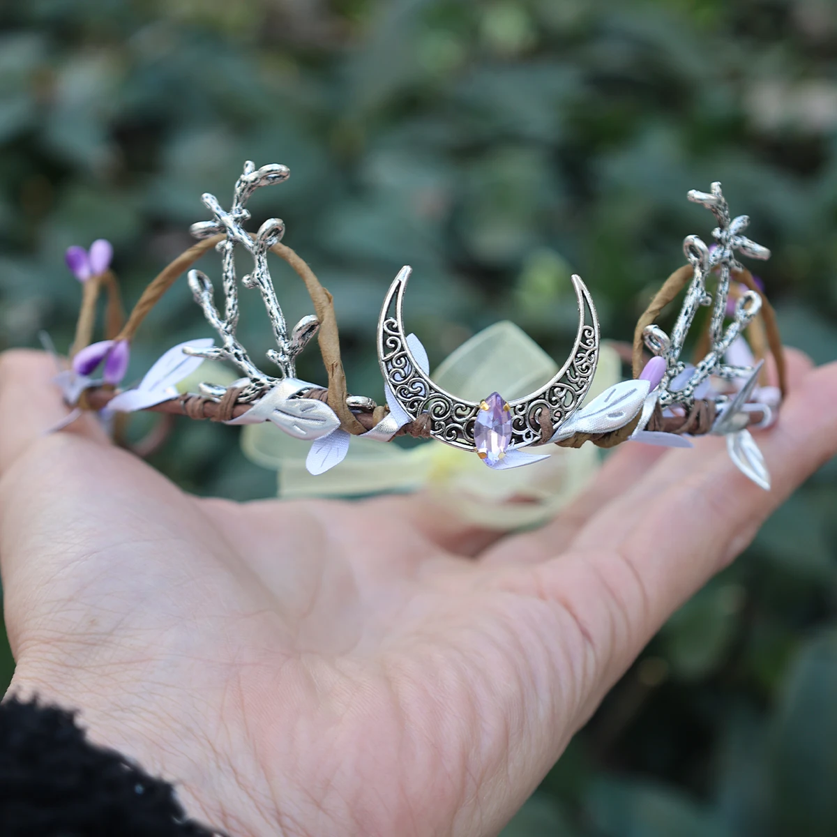 Elf Crystal Crescent Twig Branch Hair Tiara Bride Hair Crown Wedding Hair Jewelry for Gift