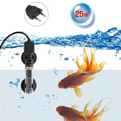 Mini Aquarium Heater 25W EU Submersible Fish Tank Water Automatic Temperature 26Degrees Thermostat Heater Rod with Suction Cups