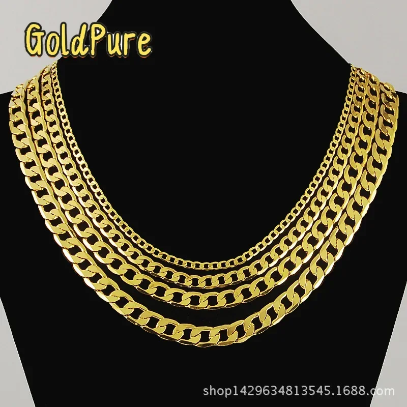 

Goldpure Luxury 24K 9999 Pure Gold real gold Men's Sideways Cuban Necklace Wide 4mm 6mm 8mm 10mm