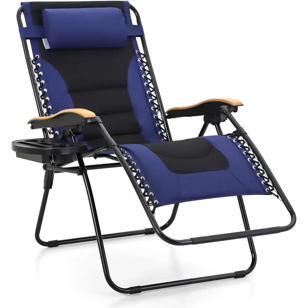 

Heavy-Duty Navy Blue Outdoor Recliner with Cup Holder, Supports Up to 400lbs