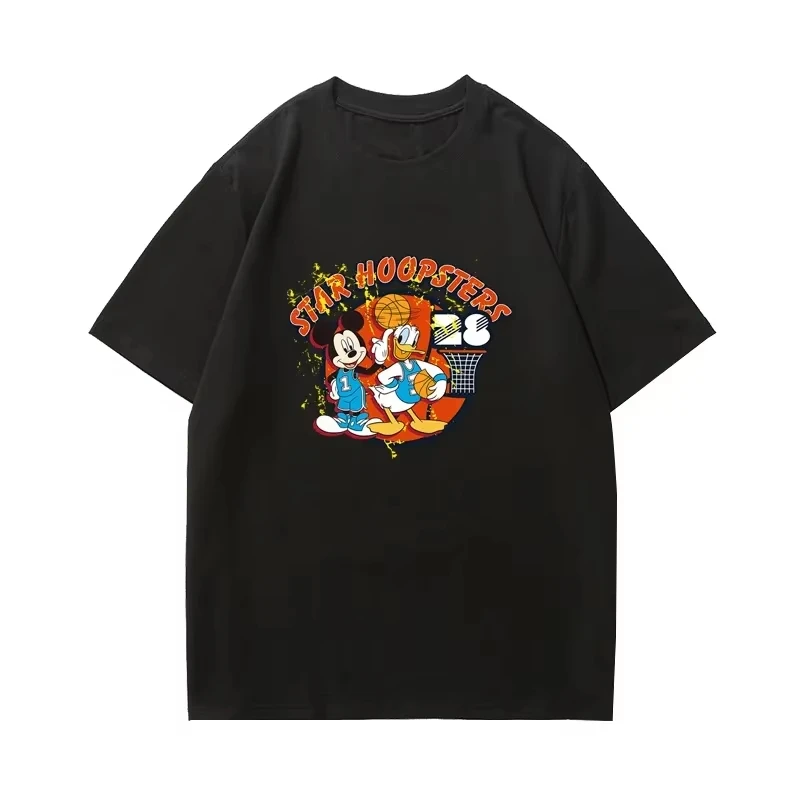 

2025 Summer New basketball Mickey Cartoon printed T-shirt loose and fashionable short-sleeved couple tops for men and women