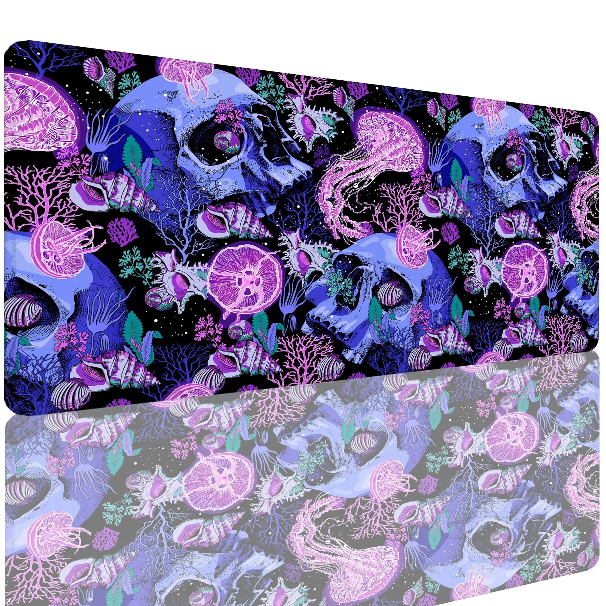 Skull Gaming Mouse Pad,Jellyfish and Skeleton Large Mouse Pad Desk Mat Computer Keyboard with Non Slip Base for Home Office