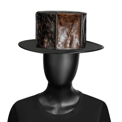Vintage Distress Hat Medieval Steampunk Witch Magic Knight Vikings Pirate Cosplay Gothic Men Leather Hat Halloween Prop Headgear