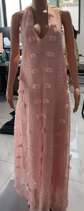 

Womens Dresses Summer Fashion Three-Dimensional Flower Ribbon Decor V-Neck Sleeveless Backless Casual Solid Daily Long Dress