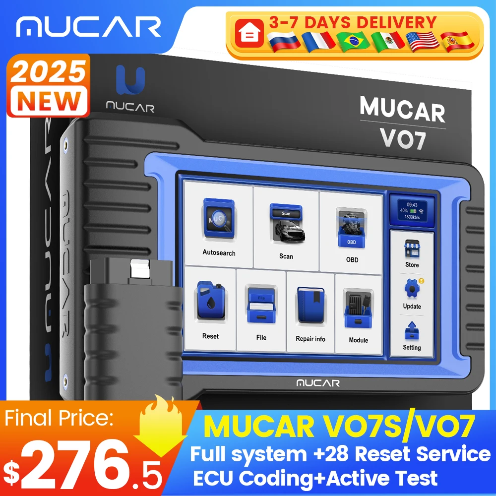 

MUCAR VO7S/VO7 OBD2 Scanner Full System Diagnose 28 Reset Diagnostic Tool ECU Coding Active Test/Bi-directional Free for All Car