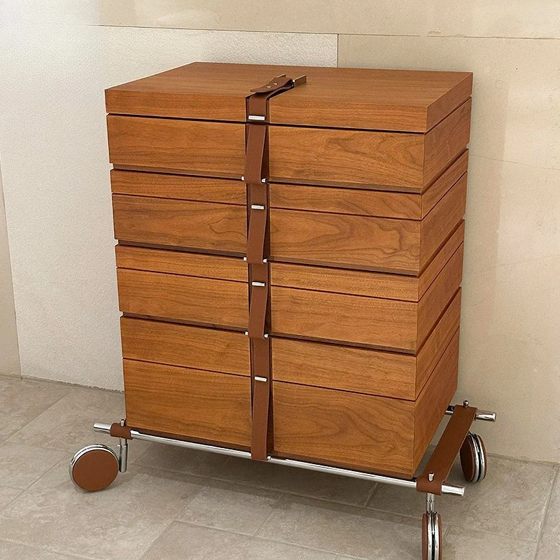 

Light luxury high-end movable solid wood jewelry cabinet, luxury villa home designer leather jewelry cabinet