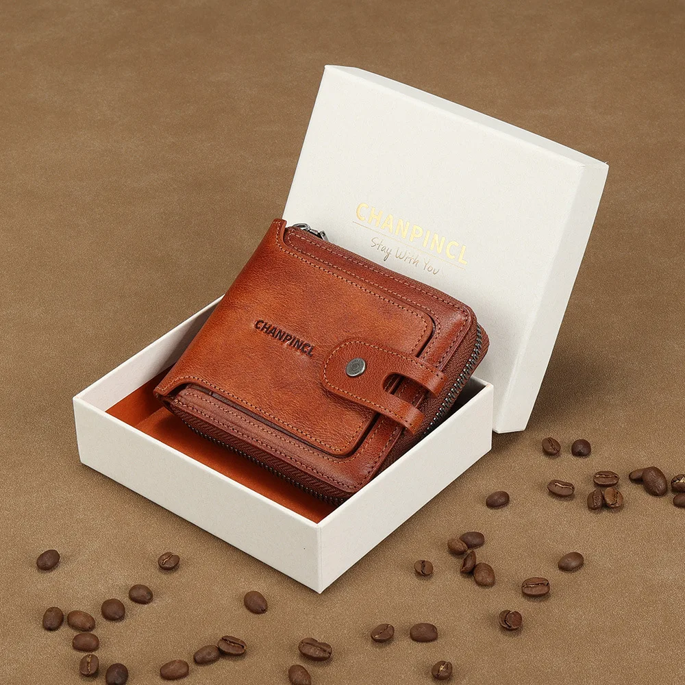 

CHANPINCL мужской кошелек из натуральной коровьей кожи первого слоя RFID противоугонный короткий кошелек для монет роскошный ретро-молния