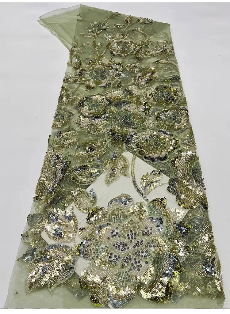 

5yard nail bead flower sequin embroidery diy sewing fabric Soft mesh netting lace dress material fabric for clothing